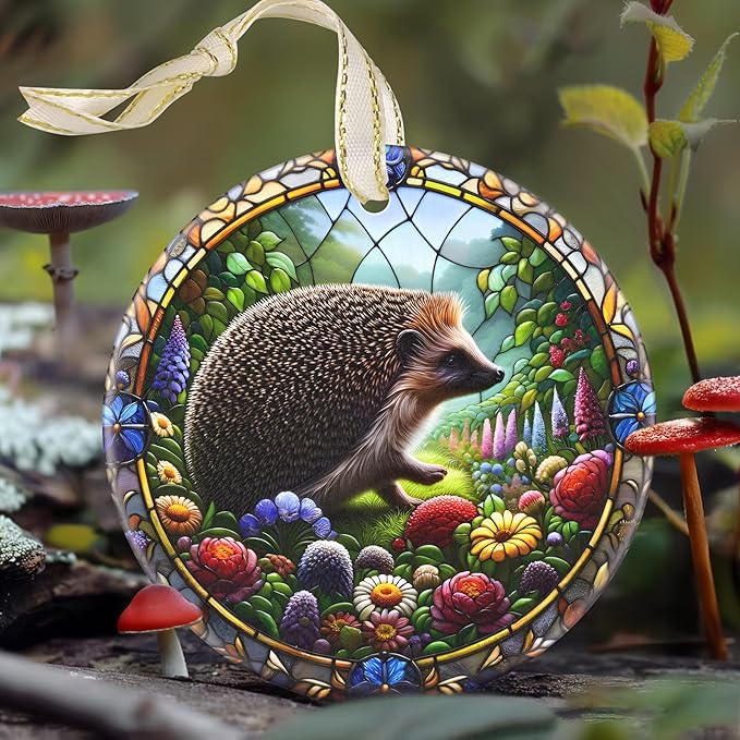 Hedgehog Christmas Ornament - 3.5 Inch Ceramic Hanging Decor for Christmas Tree, Gifts & Holiday Presents