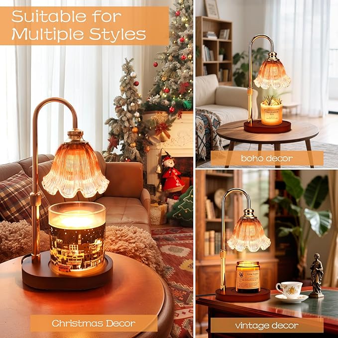 Candle Warmer Lamp with Timer Dimmable: Wax Warmer Gifts for Mom, Birthday Gifts for Women & Home Decor for House Warming Gifts New Home– Adjustable Height for New Home Bedroom (Brown)