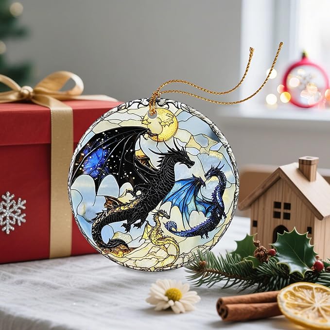 Christmas Ornament, Christmas Decoration, Ceramic-Style Dragon Ornament, Heirloom Keepsakes, Holiday Ornaments, Holiday Presents, Unique Xmas Gifts, Gift Exchange Ornaments, Gift Idea