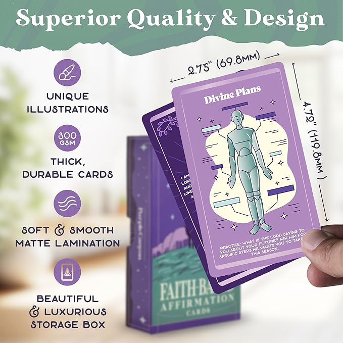PURPLE CANYON Faith-Based Affirmation Cards – Daily Scripture & Prayer Cards with Bible Verses | Christian Gifts for Women’s Encouragement & Inspiration | 52-Card Deck