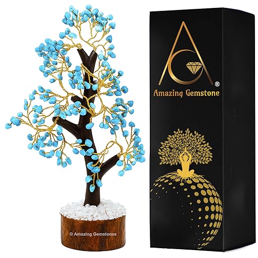 Amazing Gemstone Crystals and Healing Stones Birthday Gifts for Women - Turquoise Crystal Tree of Life Home Decor Stocking Stuffers, Bookshelf, Room Meditation Gift for Mom, Unique Birthday Gifts