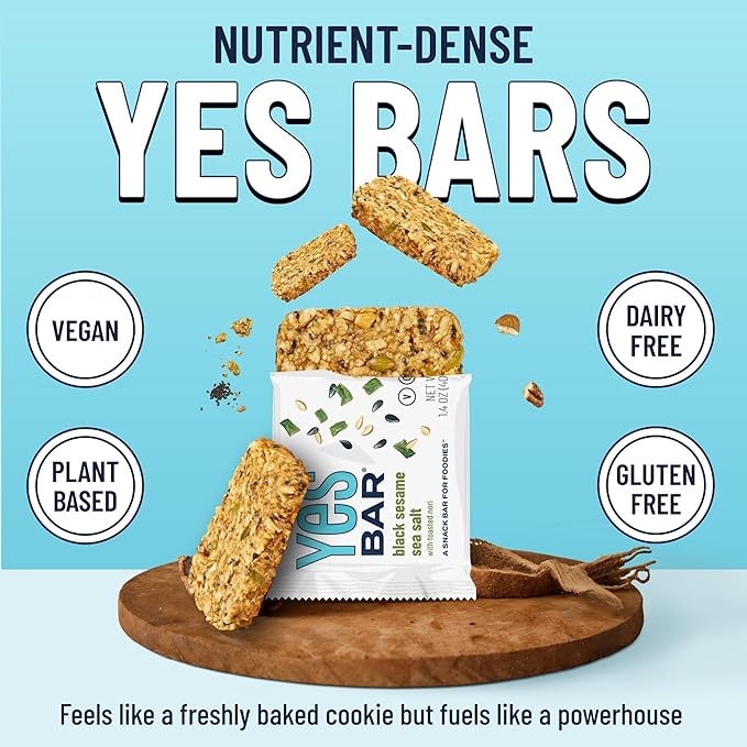 YES Bar – Black Sesame Sea Salt – Plant Based Protein, Decadent Snack Bar – Vegan, Paleo, Gluten Free, Dairy Free, Low Sugar, Healthy Snack, Breakfast, Low Carb, Keto Friendly (Pack of 6)