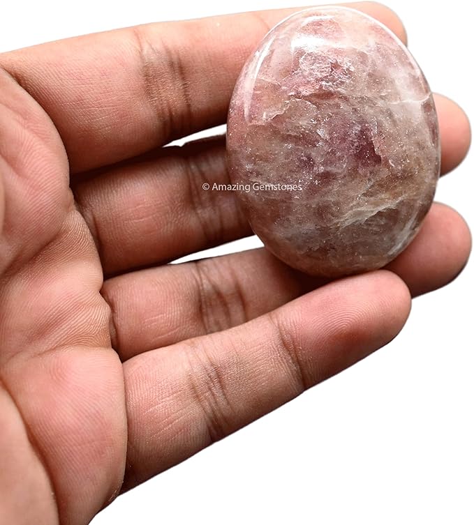 Amazing Gemstone Strawberry Quartz Crystals and Healing Stones - Large Palm Stone Crystals Piedra - Crystal for Good Luck, Positive Energy, Meditation - Unique Stocking Stuffers Gifts for Women, Men