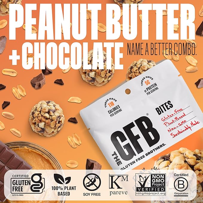 The GFB Dark Chocolate Peanut Butter Protein Bites - Gluten Free Protein Balls - Non GMO, Soy Free, Vegan - Snack Size Plant Based Energy Balls, 4 oz (1 Count)
