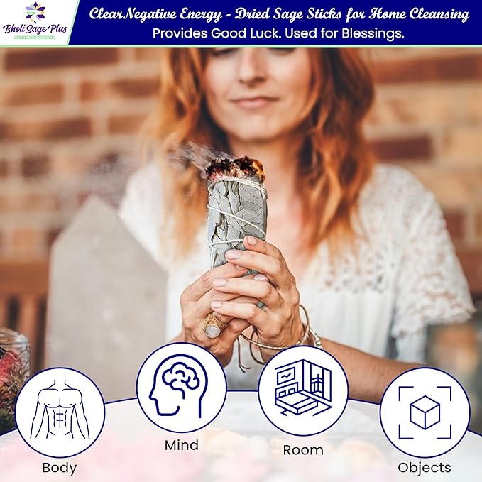 White Sage Sticks Pack of 3, Sage Smudge Kit 4'' Long Dried Sage Sticks for Meditation, Smudging and Cleansing, Getting Rid of Negative Energy