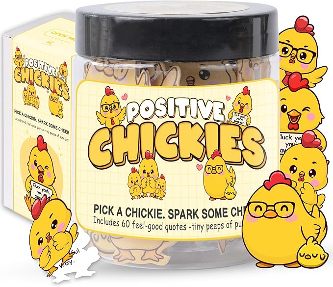 60 Positive Chick Cards Jar – 60 Affirmation Cards for Anxiety & Self Care, Teens, Emotional Support Chickies, CHicken Gifts, chicken gift For Women, Funny ChickEn gifts, ChicKen Stuff