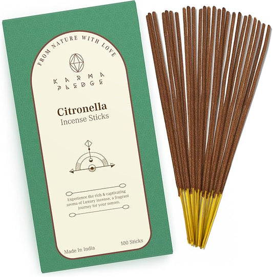 Citronella Incense Sticks, Organic Hand Dipped 100 Sticks with Natural Herbs & Aromatic Ingredients, Burn Time 45 to 60 Minutes, Incense for Positivity, Yoga, Meditation, Relaxation, Spiritual Gift