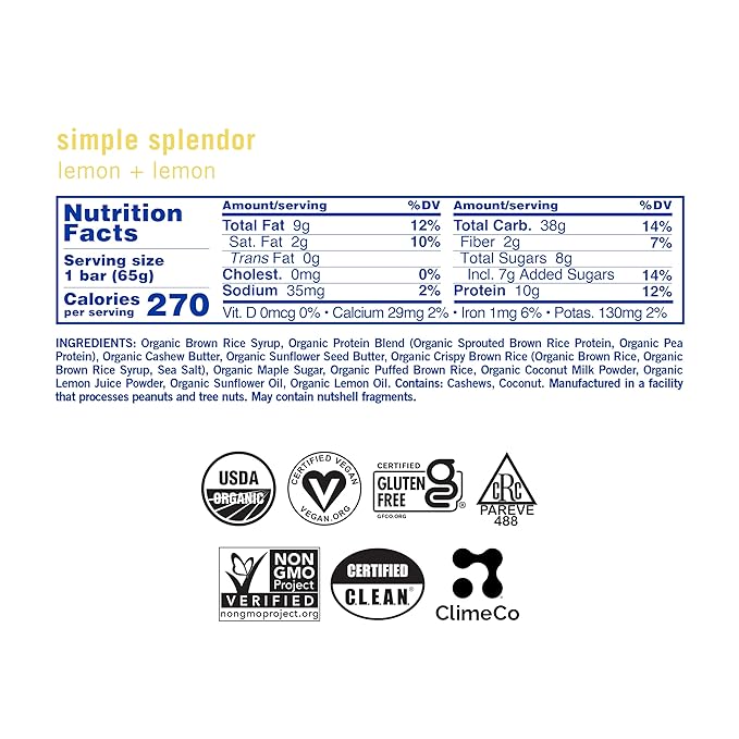 GoMacro MacroBar Organic Vegan Protein Bars - Lemon + Lemon (2.3 Ounce Bars, 12 Count)