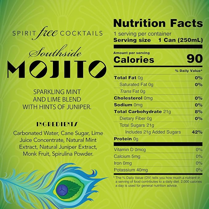 Blind Tiger Southside Mojito 8-Pack | Lime, Mint & Juniper Non-Alcoholic Sparkling Mocktail | Crafted with Natural Ingredients | Mixers, Cocktails, Mocktails | 8.4 fl oz Cans