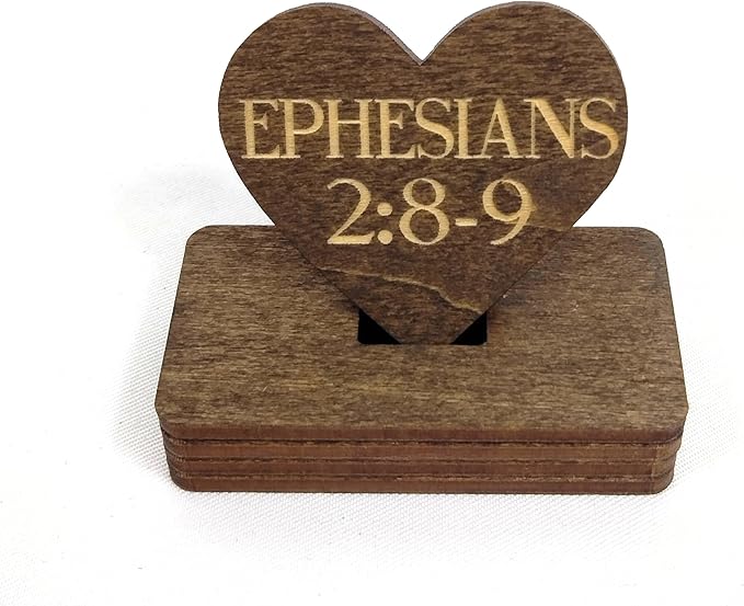 Biblical Affirmation Wood Cutouts | 72 Unique Laser Engraved Wood Hearts with Bible Verse Passages | Includes Desktop Affirmation Holder | Daily Religious Prayer Gift