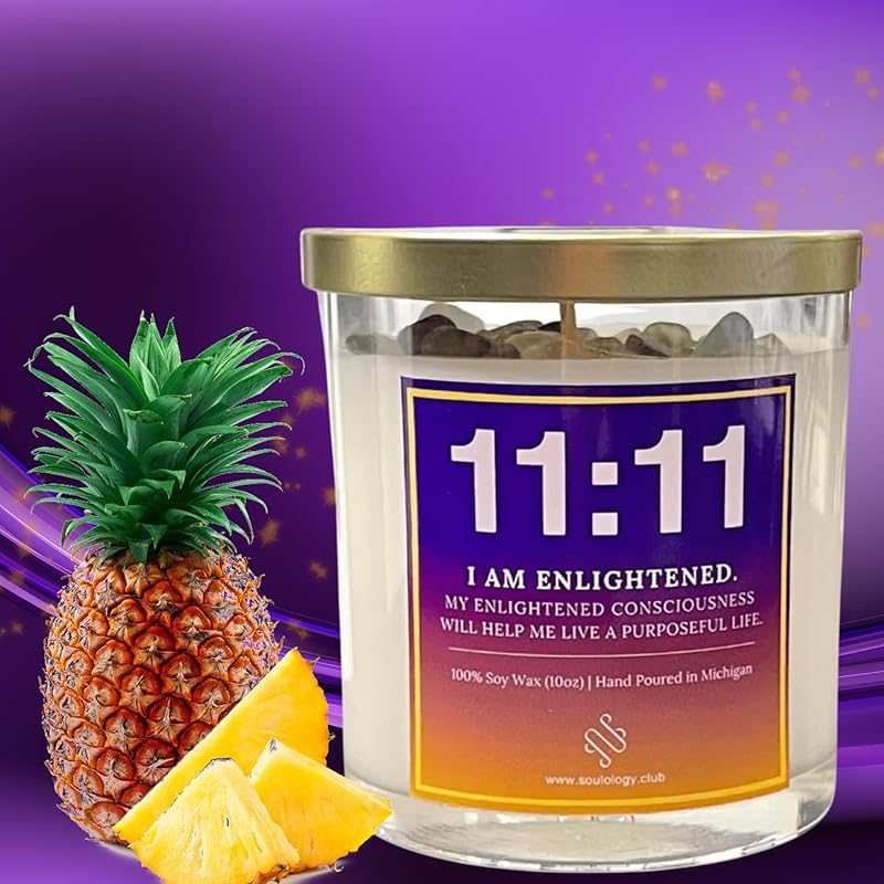 11:11 Angel Number Candle, 10oz, Crystal candle, 100% Soy Wax & Phthalate-Free Fragrance candles, Gifts candles for women, Angel Number Gift, Healing Candle, Spiritual Candle