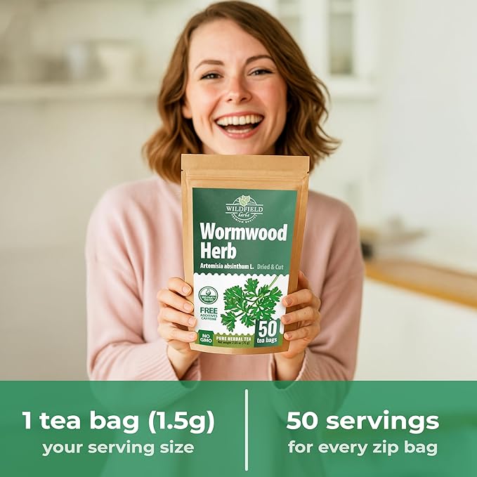 50 Bags Wormwood Herbal Tea (Artemisia Absinthum L.) – 50 Tea Bags 1.5g Absinthe Wormwood Herb