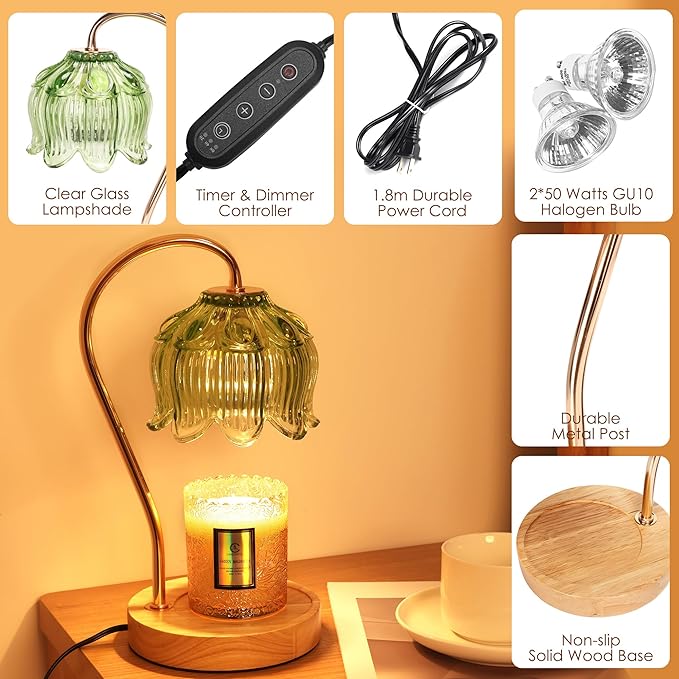 Flower Candle Warmer Lamp with Timer & Dimmer - Fits All Jar Scented Candles - Valentine's & Mother's Day Gift for Women，Mom，Her