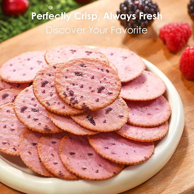 V-LOONG Rose & Multi Berries Biscuits, Vlife Baked Round Crackers, Sweet and Crispy Snacks, (1 PACK,7 Ounce)