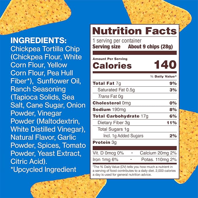 HIPPEAS Chickpea Tortilla Chips, Rockin’ Ranch, 1 Ounce (Pack of 18), 3g Protein, 3g Fiber, Vegan, Gluten-Free, Crunchy, Plant Protein Snacks