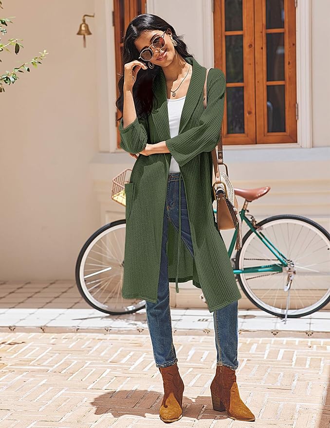 Ekouaer Robes for Women Waffle Knit Bathrobe Lightweight Kimono Robe Knee Length Loungewear with Pockets