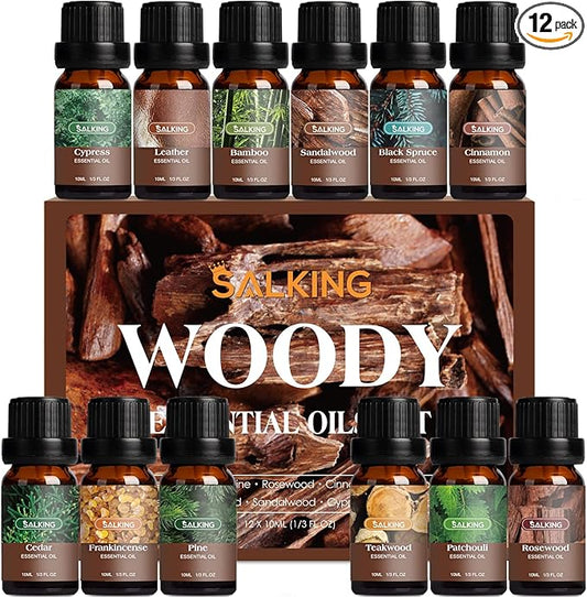 SALKING Woodsy Essential Oils Set for Men, Masculine Essential Oils, 12 x 10ml Natural Fragrance Essential Oils for Diffuser, Candle & Soap Making, Manly Essential Oil Gift for Husband