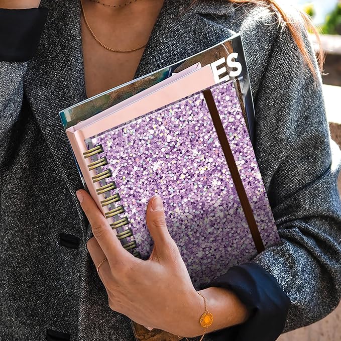 Cute Spiral Notebook, Journal for Women, Hardcover Spiral Journal, 5.5 x 8.3 Inches, 120 Pages,100gsm Paper, for Gifts Nurse Teacher Women Office Supplies(Purple)