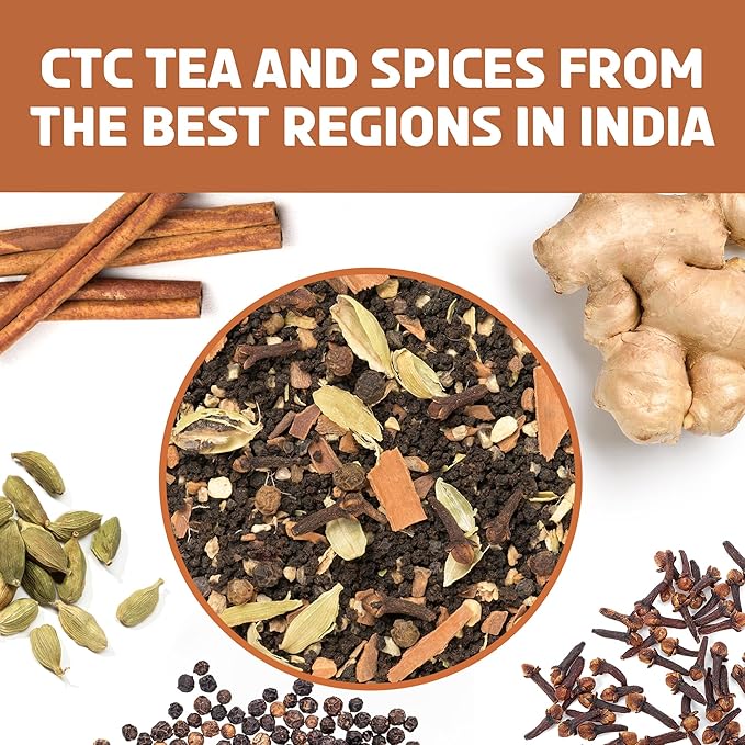 BREWIX, Masala Chai Tea Loose Leaf CTC TEA (125+ Cups, 8.82oz/250g) Strong Robust & Aromatic, All Natural | Blended with Exotic Spices | Ginger, Cinnamon, Cardamom, Clove & Black Pepper