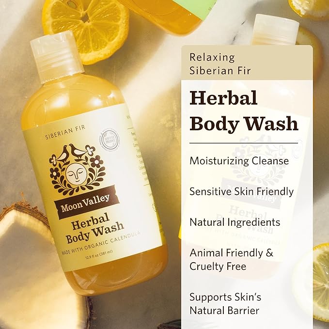 Herbal Body Wash, Siberian Fir by Moon Valley, All Natural Ingredients, No Parabens, Vegan, Moisturizing Essential Oils, Two Pack