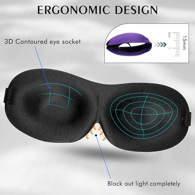 Bonuci 12 Pack Sleep Mask Blackout 3D Eye Mask for Ultralight Sleeping Night Blindfold Eye Covers with Adjustable Strap for Men Women Travel Gift Back and Side Sleeper(Purple, Black, Blue)