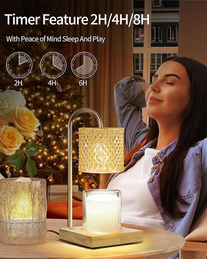 Candle Warmer Lamp with Timer Dimmer, Birthday Gifts for Women Mom, House Warming Gifts, Elegant New Home Decor, Wax Warmer for Jar Candles, Heater Lamp for Scented Wax, Amber Glass