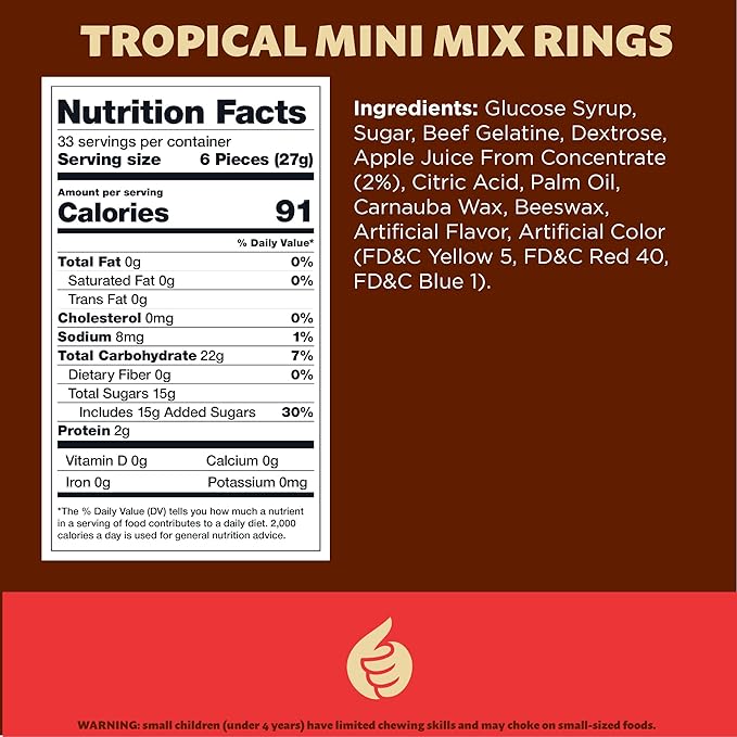 Fruit Gummy Rings Candy | 2-Pound Pack | Tropical Flavors | Mini Size