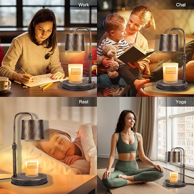 Candle Warmer Lamp Dimmable Wax Melt Warming Lamp with Timer Scented Wax Candle in Jar During Bathing & Yoga & Meditation with 2 Bulbs Home Decor Gift for Female (Imitation Copper Cover)