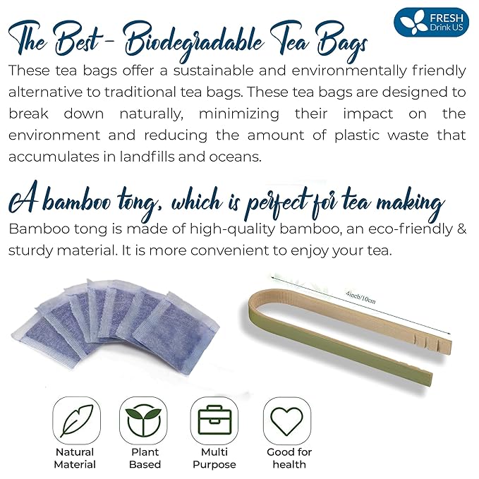 FreshDrinkUS, Premium 75 Tea Bags Blue Butterfly Pea Flowers, 100% Natural and Pure from Butterfly Pea Flowers, Made With Natural Material Tea Bag, No Sugar, No Caffeine, No Gluten, Vegan