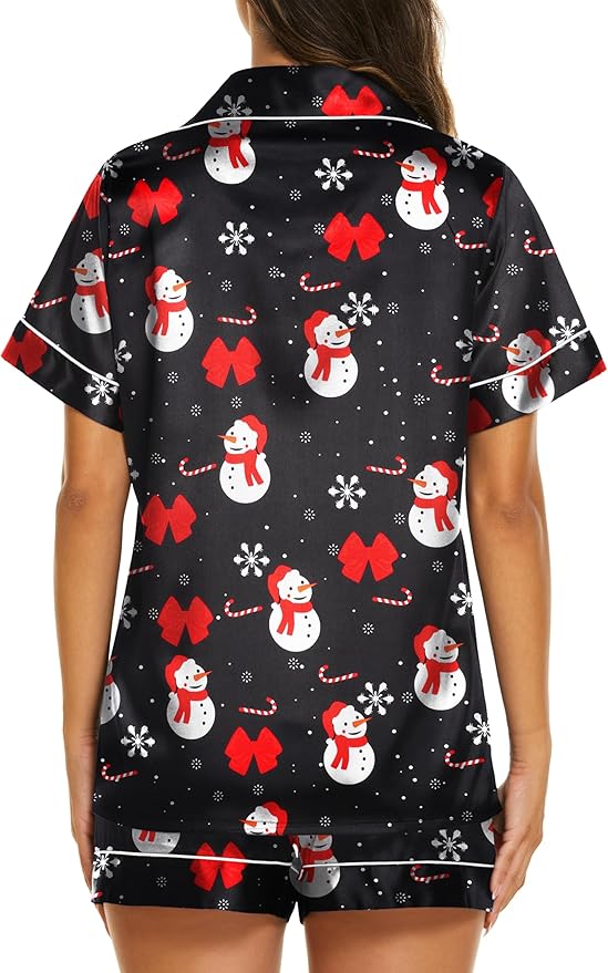 Ekouaer Silk Pajamas for Women Short Sleeve Sleepwear Soft Button Down Loungewear 2 Piece Satin Pjs Shorts Set S-XXL