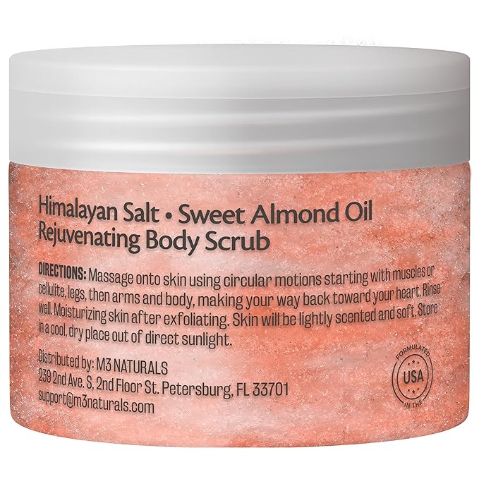 Himalayan Salt Scrub, Face, Foot, and Body Exfoliator with Collagen and Stem Cells, Exfoliating Scrub for Toning, Cellulite, and Skin Care by M3 Naturals 16 fl oz