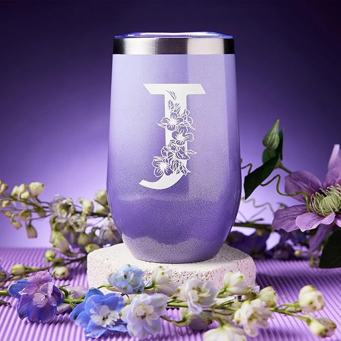 Birthday Gifts for Women, Relaxing Lavender Spa Gift Basket Set with 20oz Monogram Initial Tumbler for Mom Wife Sister Aunt Teacher Nurse, Wedding Gifts, Bridesmaid Gifts, Best Friend Gifts (J)
