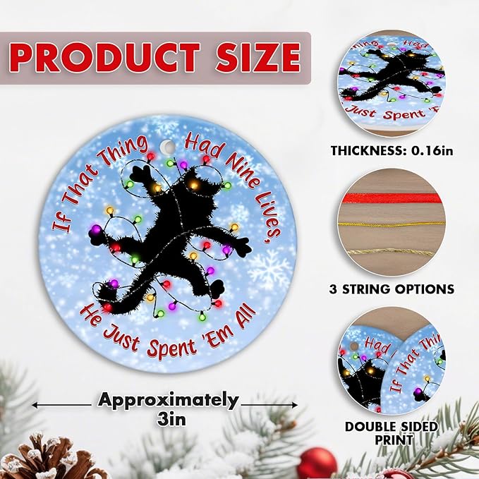 Black Cat Rug Christmas Ornament, Funny Movie-Inspired Xmas Tree Decoration, Unique Holiday Keepsake Gift for Cat Lovers