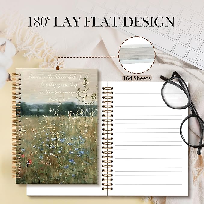 Bible Wildflowers Notebook Journal - Vintage Flowers Spiral Notebook, Floral Journal, Landscape Christian Notebooks Gifts for Women, Cottagecore Flowers School Office Supplies, 6x8.2In