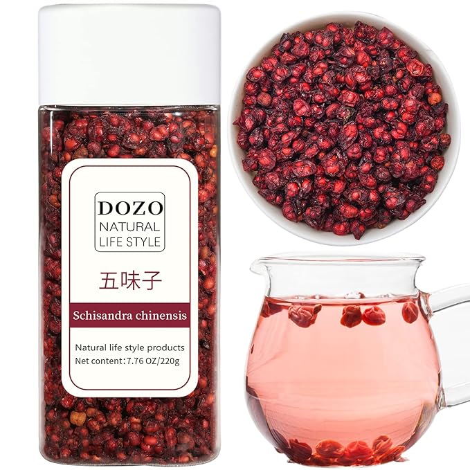 DOZO Schisandra Berry Dried Schisandra Chinensis 7.76oz/220g Schisandra Berry Tea Dried Omija Tea Whole Berries Dried Loose Berry Herbs Pure Natural Wu Wei Zi Caffeine Free 五味子