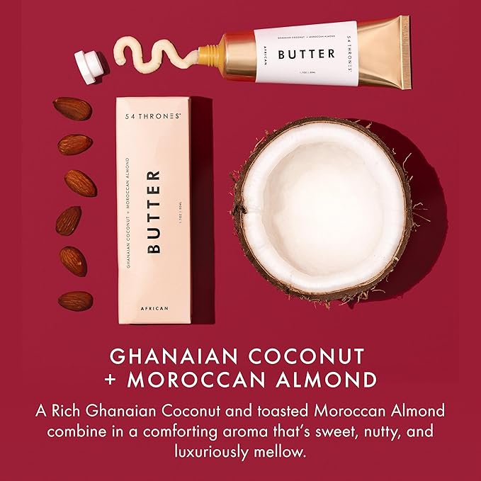 54 Thrones African Beauty Shea Butter, Intensive Dry Skin Support, Moisturizing Body Butter for Women & Men, Moisturizing Body Balm and Cream, Ghanaian Coconut + Moroccan Almond