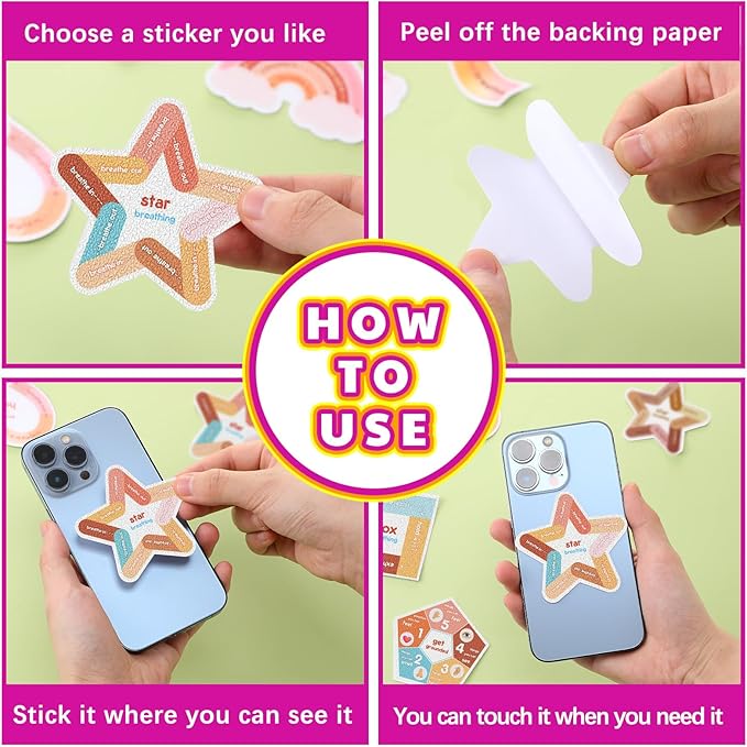 Libima 72 Pieces Anxiety Sensory Stickers Textured Stickers Fidget Mindfulness Sticker School Counselor Supplies Adult Sensory Items Anxiety Relief, 9 Styles(Groovy Color)