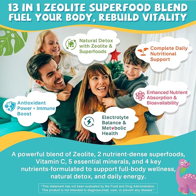 Zeolite Detox for kids & Adult-Sugar Free Zeolite Detox Gummies with Spirulina, Chlorella, Milk Thistle, Magnesium Glycinate, Calcium Citrate for Energy, Focus, Digestive, Immune, Antioxidant - 120Cts