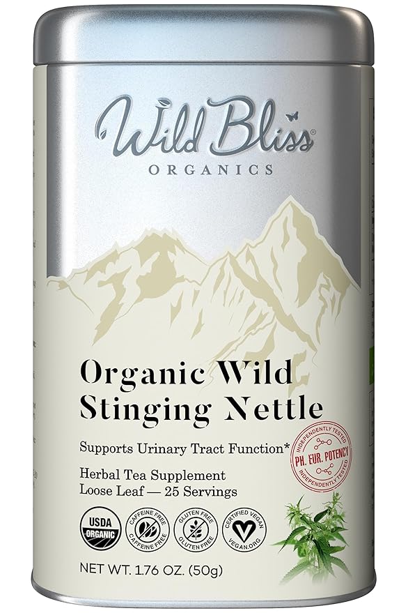 Wild Bliss Organic Wild Stinging Nettle Leaf Tea - Caffeine Free Loose Leaf Herbal Tea - 1.76 Oz - 25 Servings