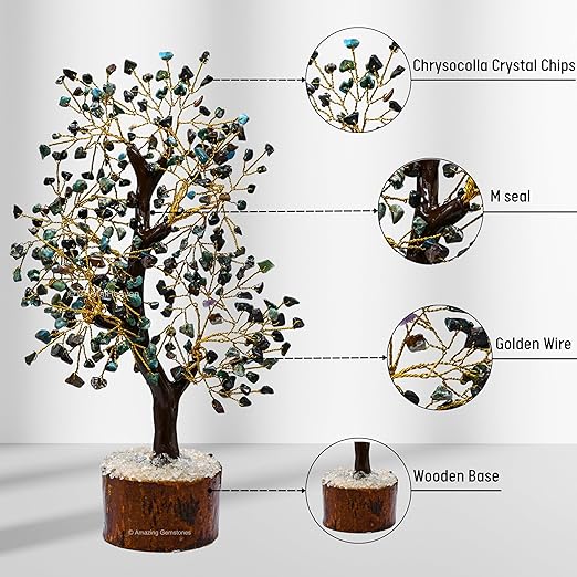 Amazing Gemstone Crystals and Healing Stones Birthday Gifts for Women - Chrysocolla Crystal Tree of Life Home Decor Stocking Stuffers, Bookshelf, Room, Meditation Gift for Dad, Unique Birthday Gifts