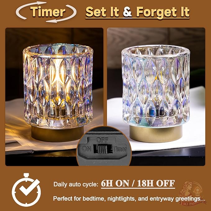 Battery Operated Table Lamps Timer, Mini Crystal Lamp for Area No Plug, Cordless Lamp with LED Bulb for Power Outage, Decorative Lamps for Tabletop/Corner/Entryway/Stairway/Bathroom/Fireplace(2*PEARL)