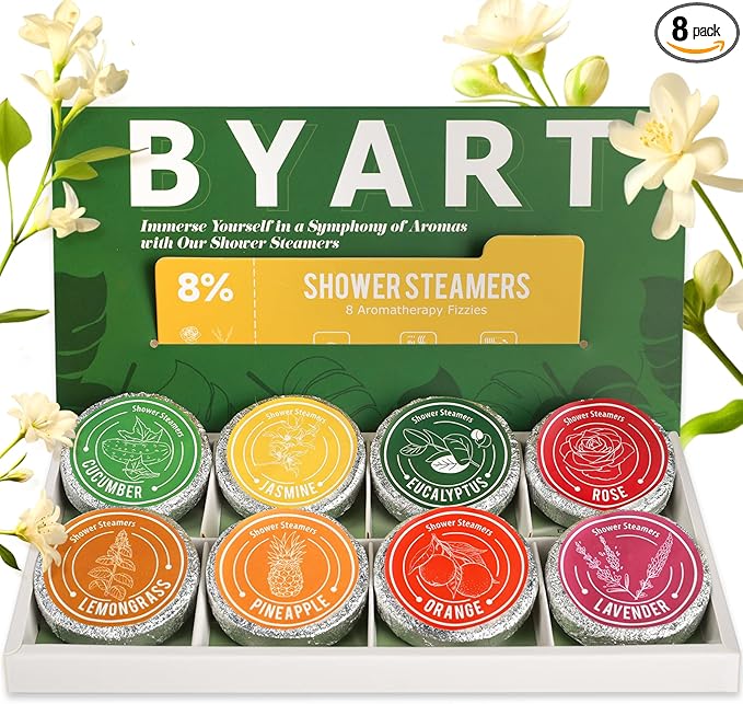 Shower Steamers Aromatherapy, 8% Natural Essential Oils, Women/Men Spa Steamer, Lingering Intense Aroma, Soothing Stress Relief, Body&Soul Relaxing Bath Bombs, Stocking Stuffer for Friend/Family