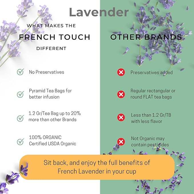 The French Touch French Lavender tea ORGANIC | 1.2g x 30 Pyramid Bags |100% Certified USDA Organic | Plant based tea bags | Select Premium Tea (French Lavender) | Caffeine-free