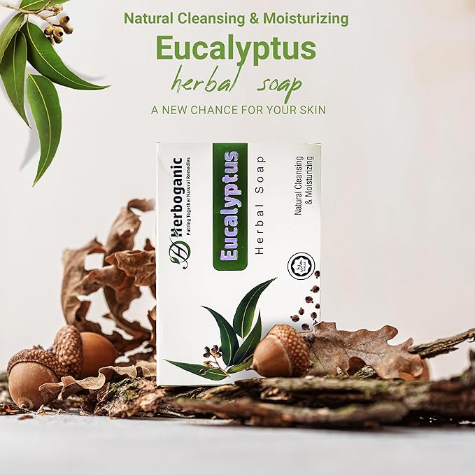 HERBOGANIC Eucalyptus Herbal Soap | Pack of 6 of 5oz soap Bar | Ideal for Men and Women, Soothing and Nourishing Soap for Moisturization