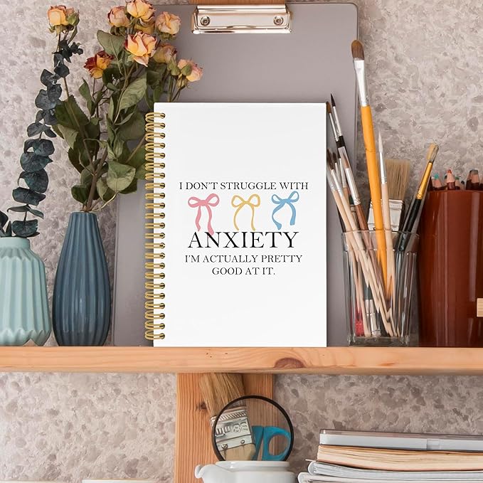 Coquette Bow Mental Health Spiral Notebook, Inspirational Journaling Notebooks for Women, Anxiety Relief Hardcover Journals for Office 160 Pages 5.5 x 8.3 Inch, Anti Anxiety Gifts for Girls