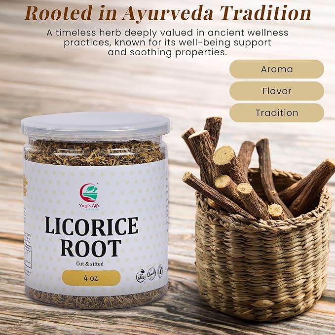 Licorice Root 4oz, Cut and Sifted, 100% Pure & Natural Dried Licorice Root, Premium Quality, Ideal for Tea, Herbal Blends, and Wellness Uses - By Yogi’s Gift®