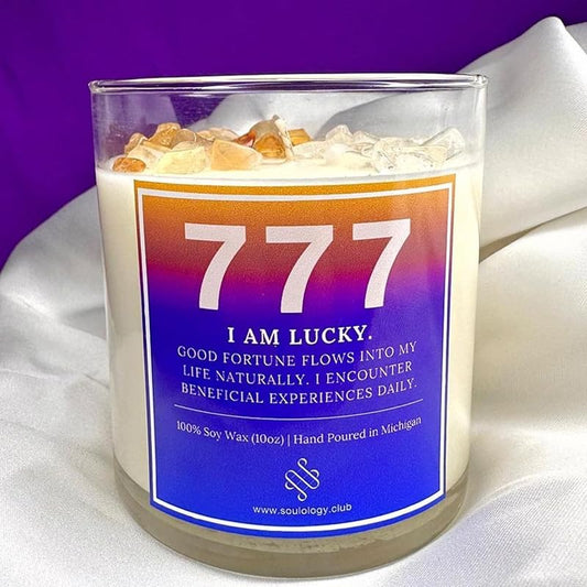 777 Angel Number Candle, 10oz, Crystal candle, 100% Soy Wax & Phthalate-Free Fragrance candles, Gifts candles for women, Angel Number Gift, Good Luck Candle, Money Candle