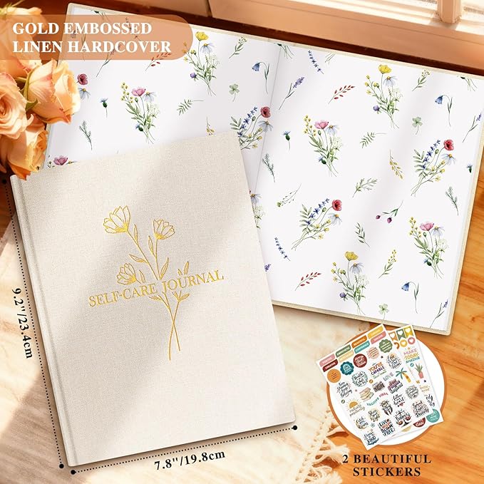 Lanpn Self Care Journal for Women, Self Love Guided Journals with Prompts, Daily Reflection Wellness & Gratitude Planner, 5 Minute Mental Health Notebook, Mindfulness Mood Log, 240 Pages, Beige