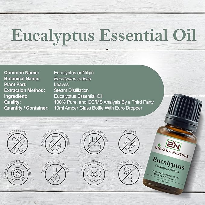 Eucalyptus Essential Oil 100% Pure Premium Therapeutic Grade, Undiluted - Aromatherapy Diffuser for Calm and Relaxation, Skin Care, Hair Care