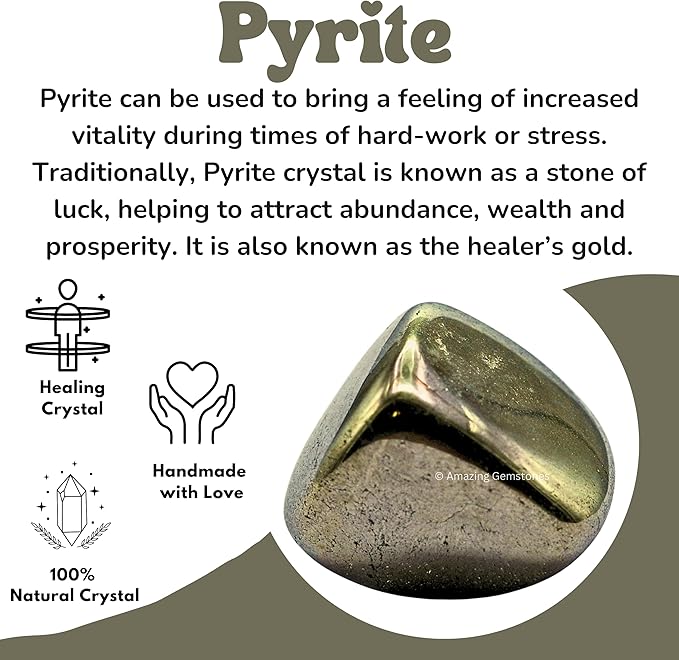Amazing Gemstone Pyrite Crystals and Healing Stones Tumbled - 1 oz Pyrite Stone Gem Stones, Natural Healing Stones for Energy Balance, Stress Relief - Premium Polished Gems Rocks for Meditation
